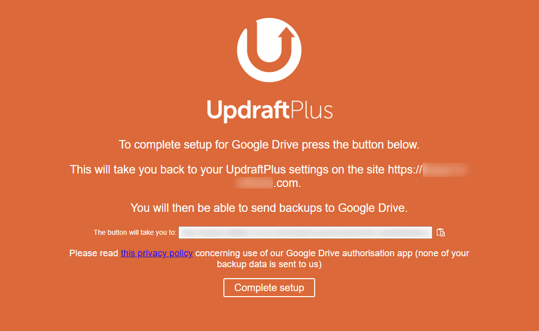 UpdraftPlus - Google Driveのセットアップ完了